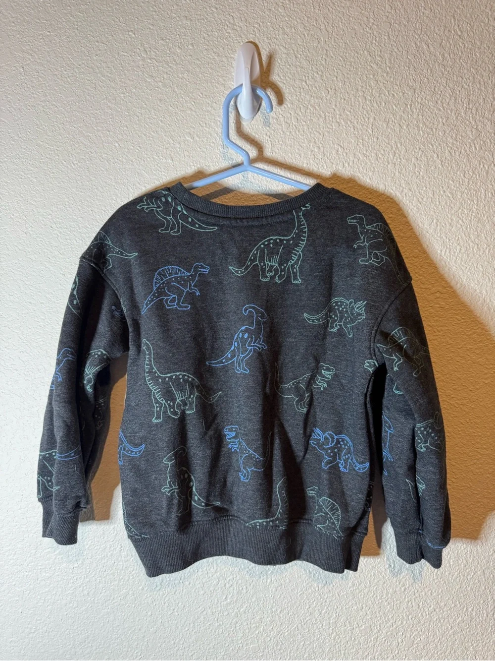 Cat & Jack Charcoal Crewneck Sweater with Blue & Teal Dinosaur Print